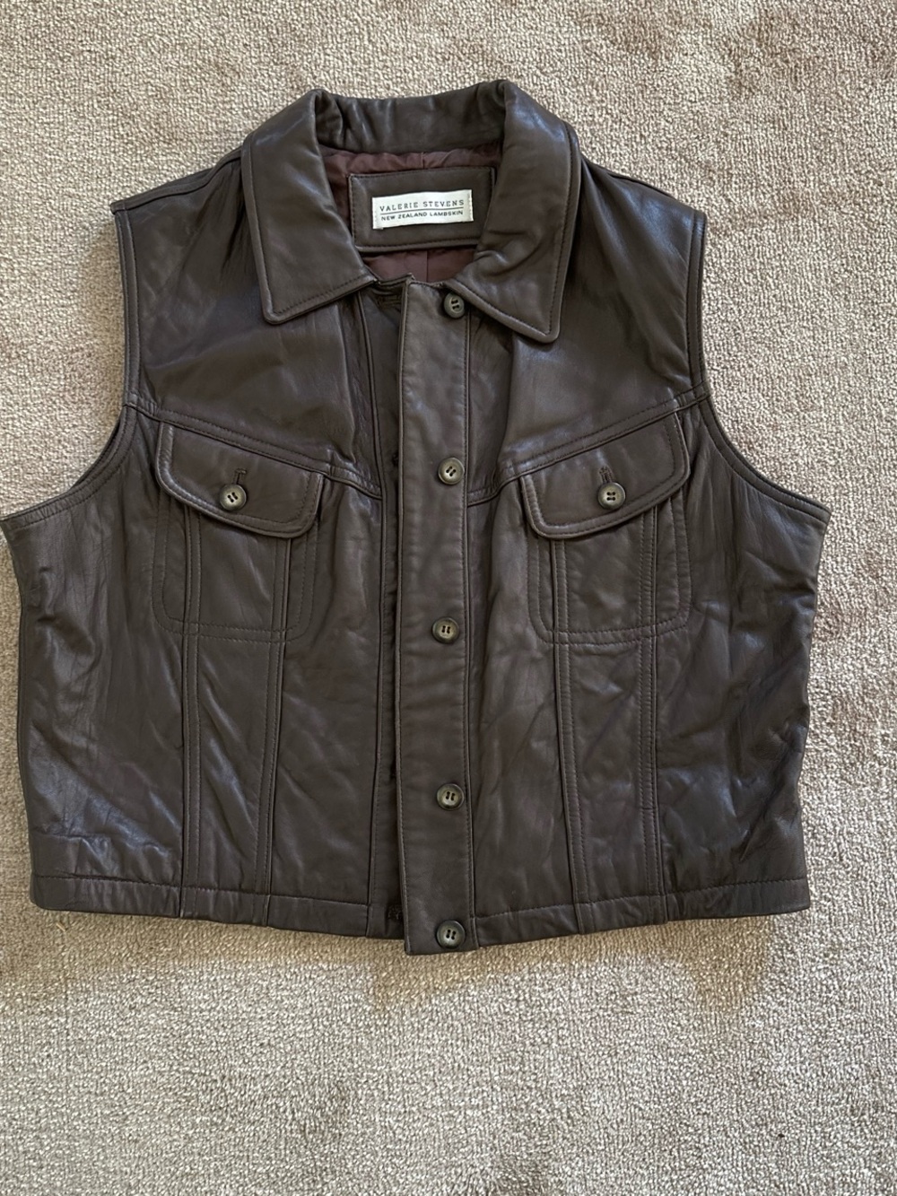 Valerie Stevens Brown Leather Lambskin Button Jacket